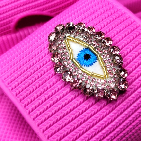 Pink Rhinestone Evil Eye Slides - Picture 6 of 6